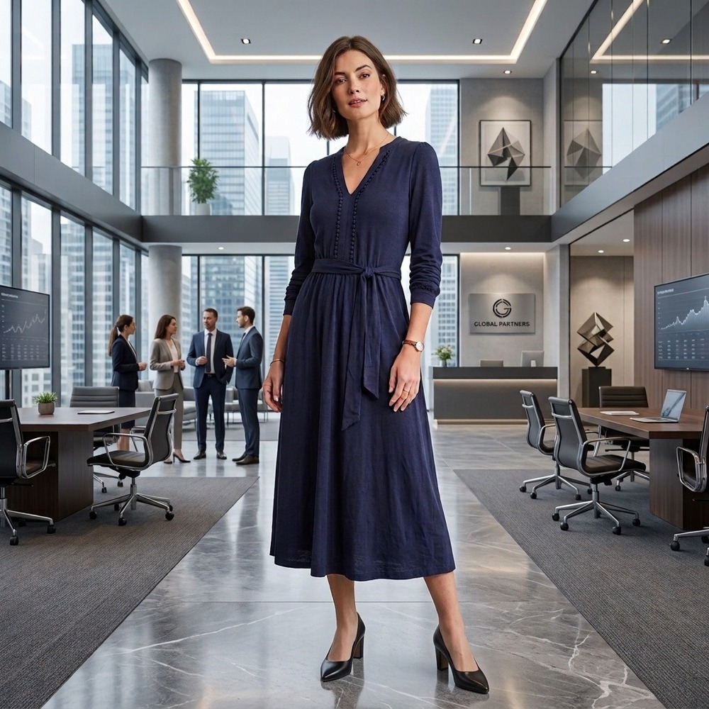 NWT Boden Naomi Navy Blue V-Neck Long Sleeve Belted Midi Dress US 0 Petite